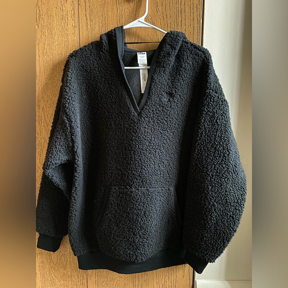 PINK Victoria's Secret Black Sherpa hoodie Pullover